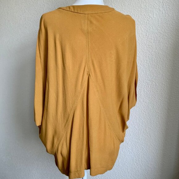 ANTHROPOLOGIE Elevenses Limn Open Front Crepe Cocoon Jacket Gold M/L - Picture 3 of 8